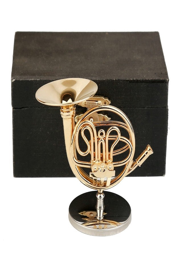 Dselvgvu Miniature French Horn with Stand and Case Brass Mini Musical Instrument French Horn Replica Collectible Figurines Dollhouse Accessories Model Home Decoration Display Ornament (3.75"x1.77") - Image 1